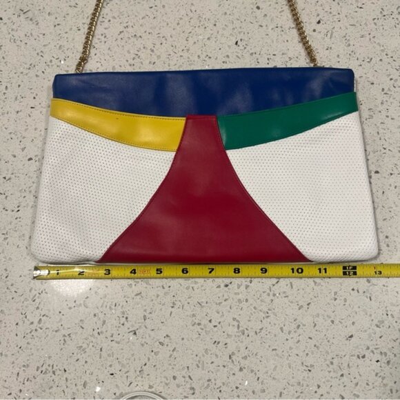 VINTAGE 90s Leather Colorblock Crossbody Bag or Clutch wTWO Detachable Straps - Picture 9 of 10